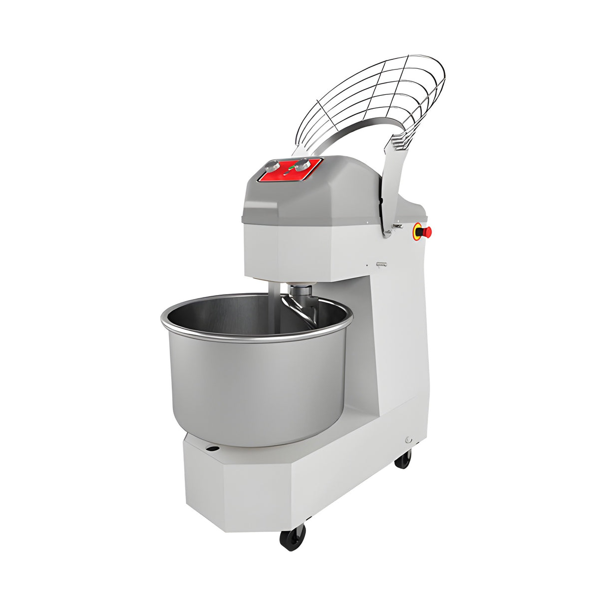 Pétrin à double spirale, 50 L, 2 vitesses, minuterie, 400V, sur roues, 544×912×1065 mm
