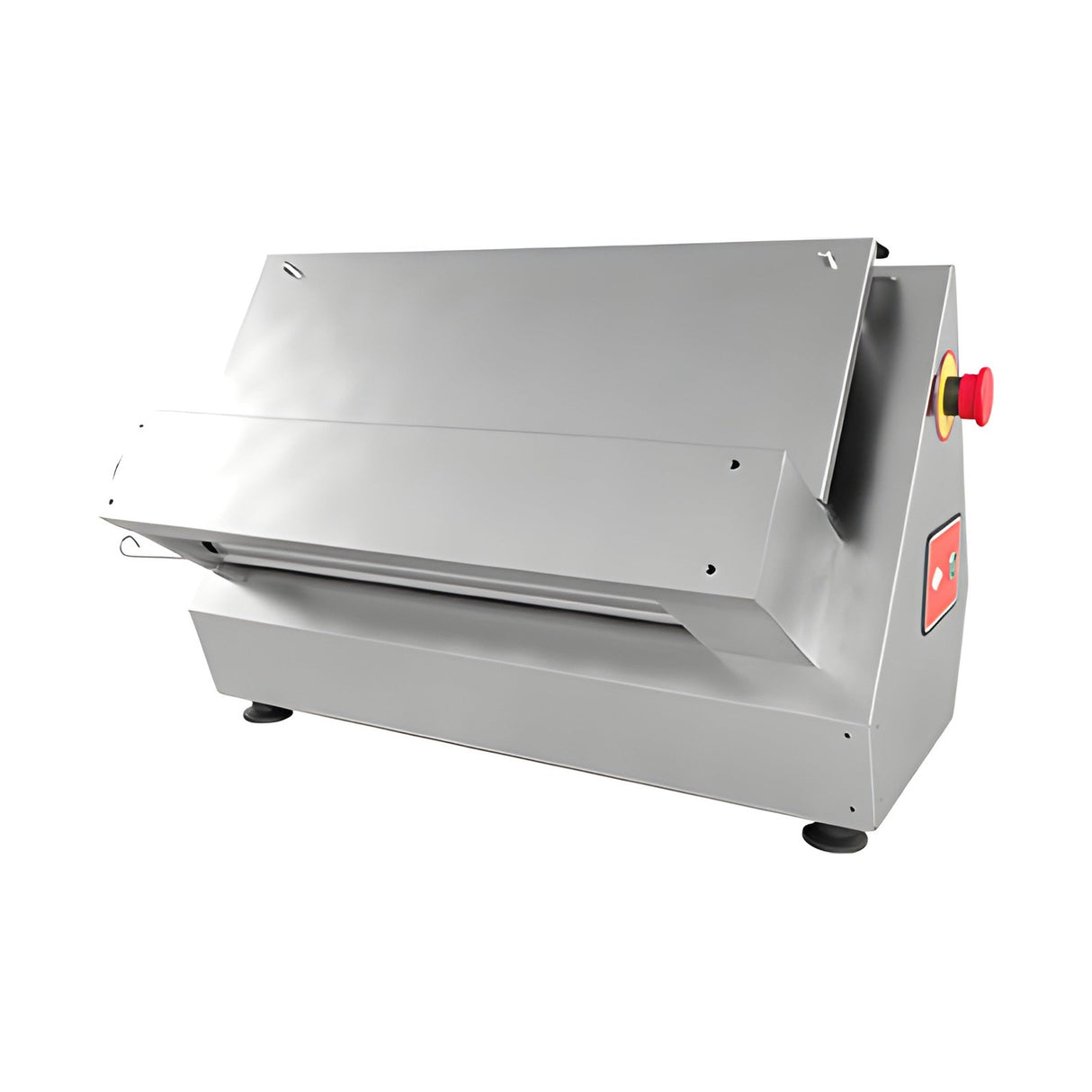 Pizza-Teigausrollmaschine, Einzelwalze, 30 cm, verstellbarer Durchmesser und Dicke, Edelstahlgehäuse, Not-Aus, 0,18 kW, 442×396×366 mm – Produktbild