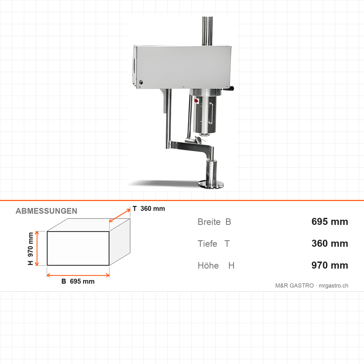 Grießdessert-Maschine, 5 kg, Edelstahl, 695×360×970 mm – Abmessungen