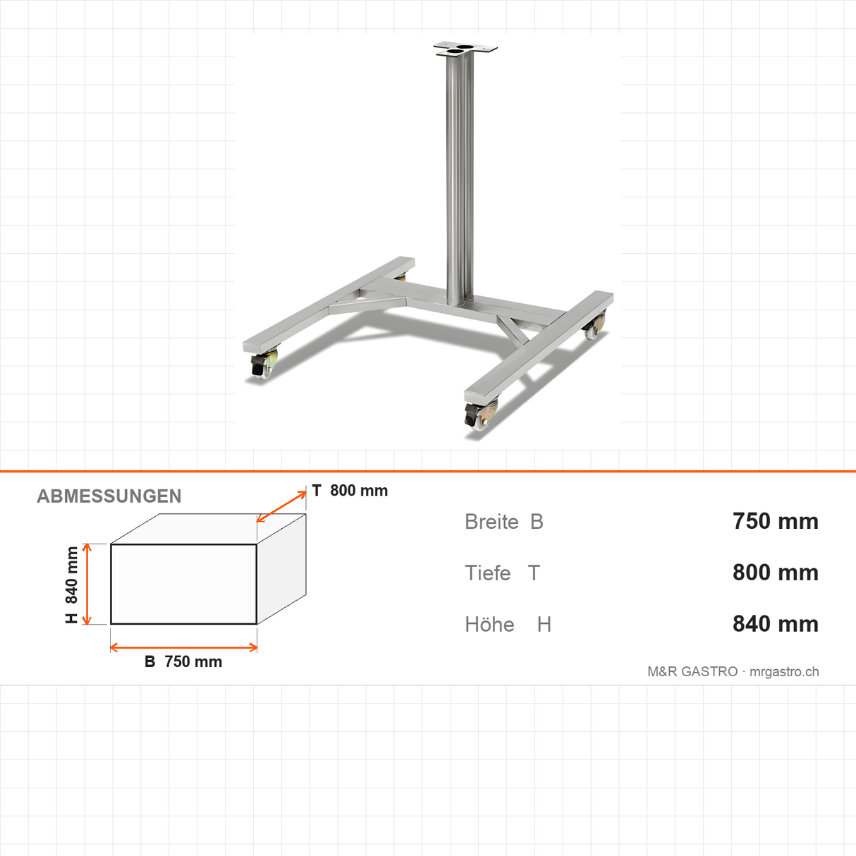 Untergestell für Doughnut-Maschine, Edelstahl, 750×800×840 mm – Abmessungen