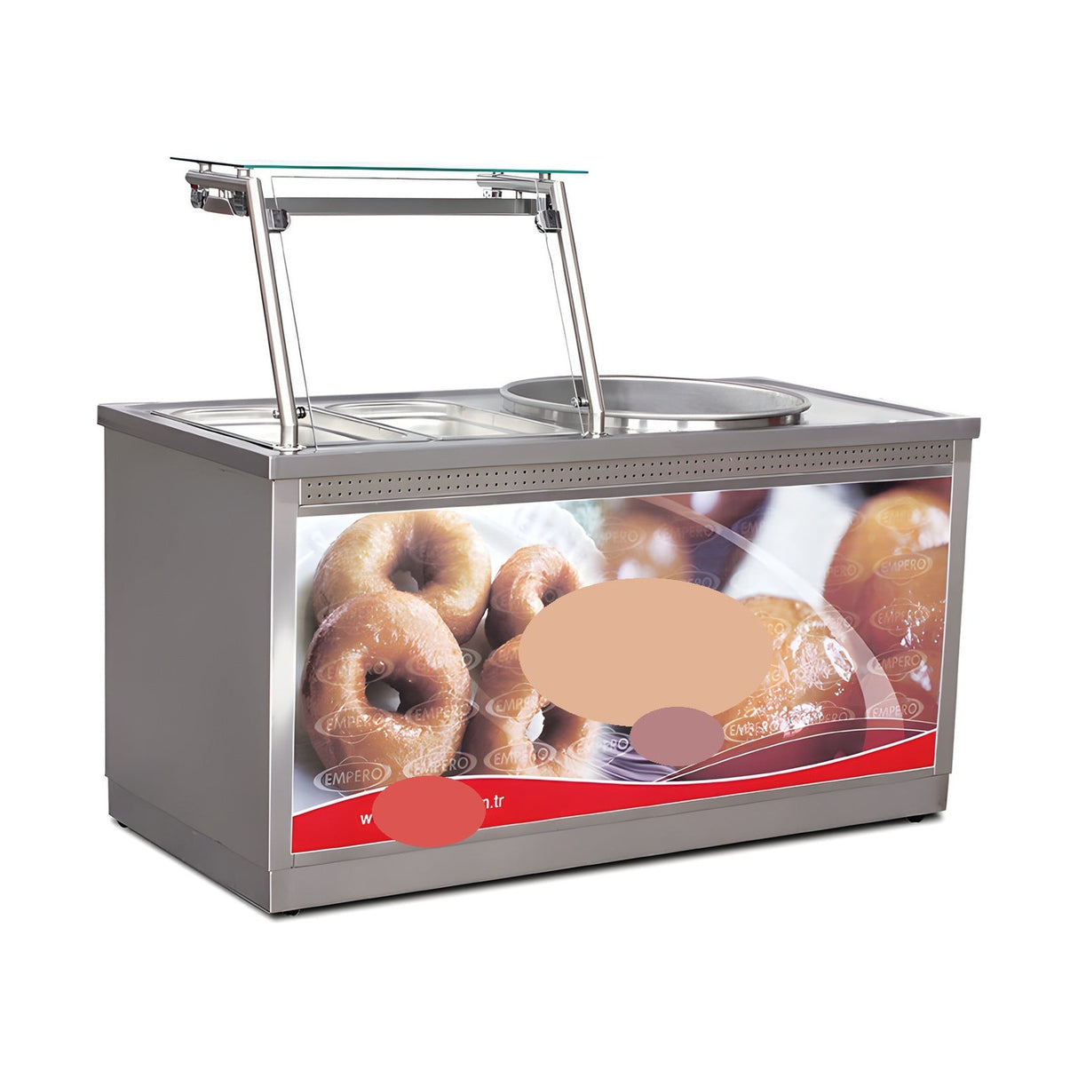 Donut-Tisch, elektrisch, 25 L Kochschüssel, 220 V, 2× GN 1/1, Edelstahl, 1400×700×850 mm – Produktbild