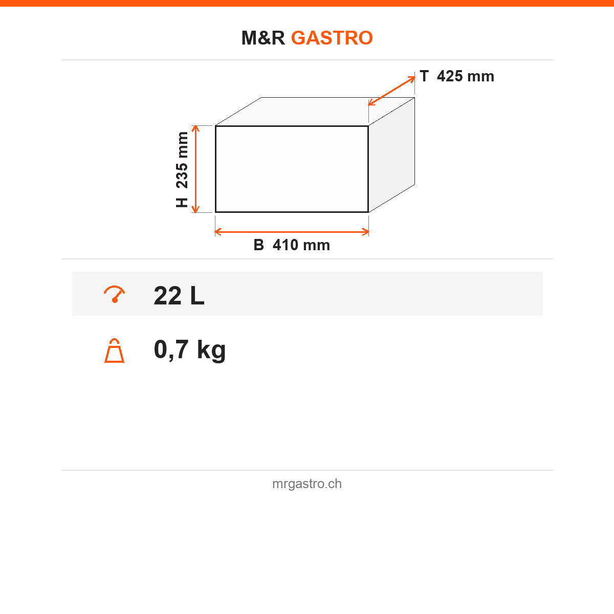 Thermobox für Pizza aus EPP, Transportbox für 4 Pizzen Ø 35 cm, 22 Liter, 410×425×235 mm – Technische Daten