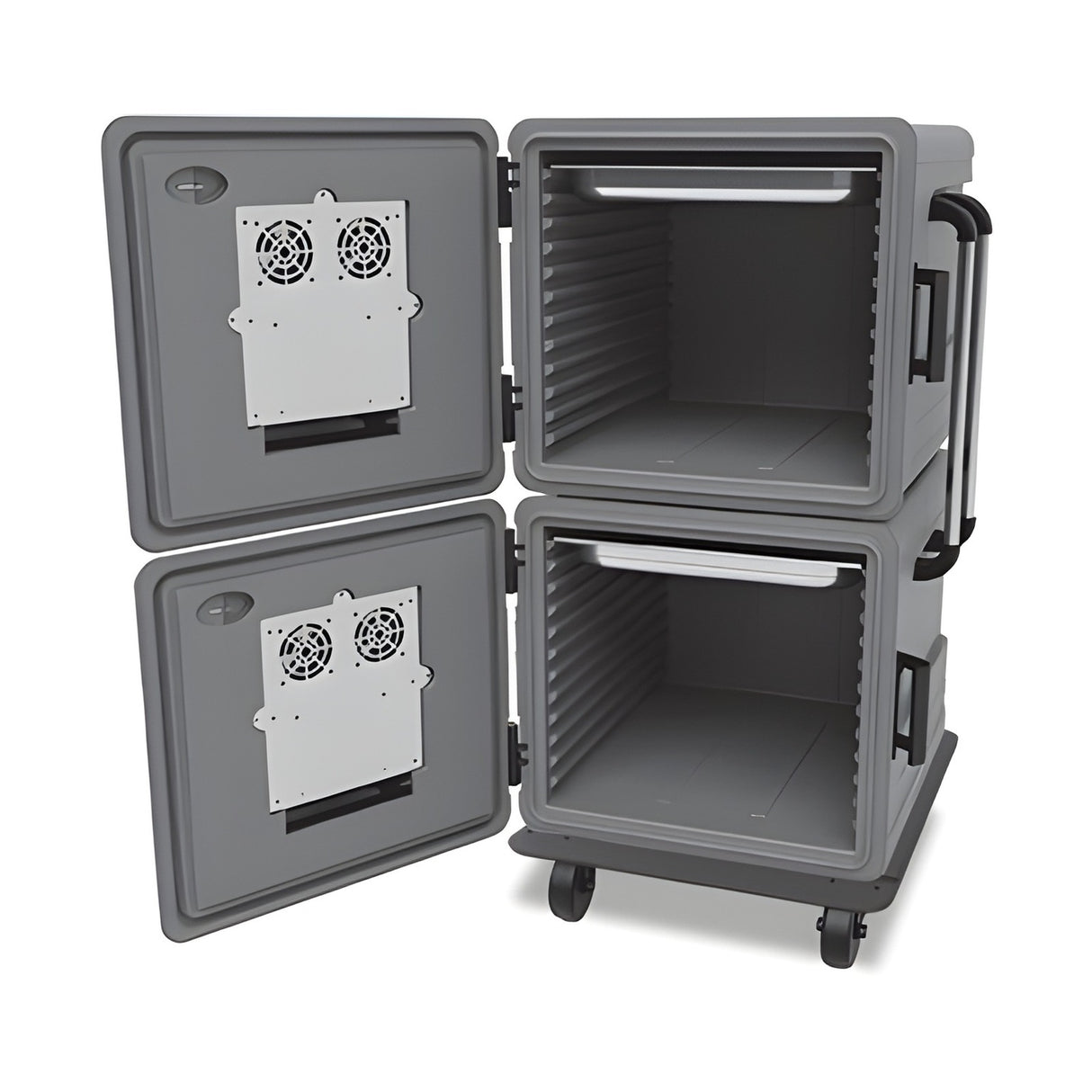 Boîte isotherme chauffante, conteneur isotherme chauffé, 2x83 litres, portes latérales, 550×636×1403 mm