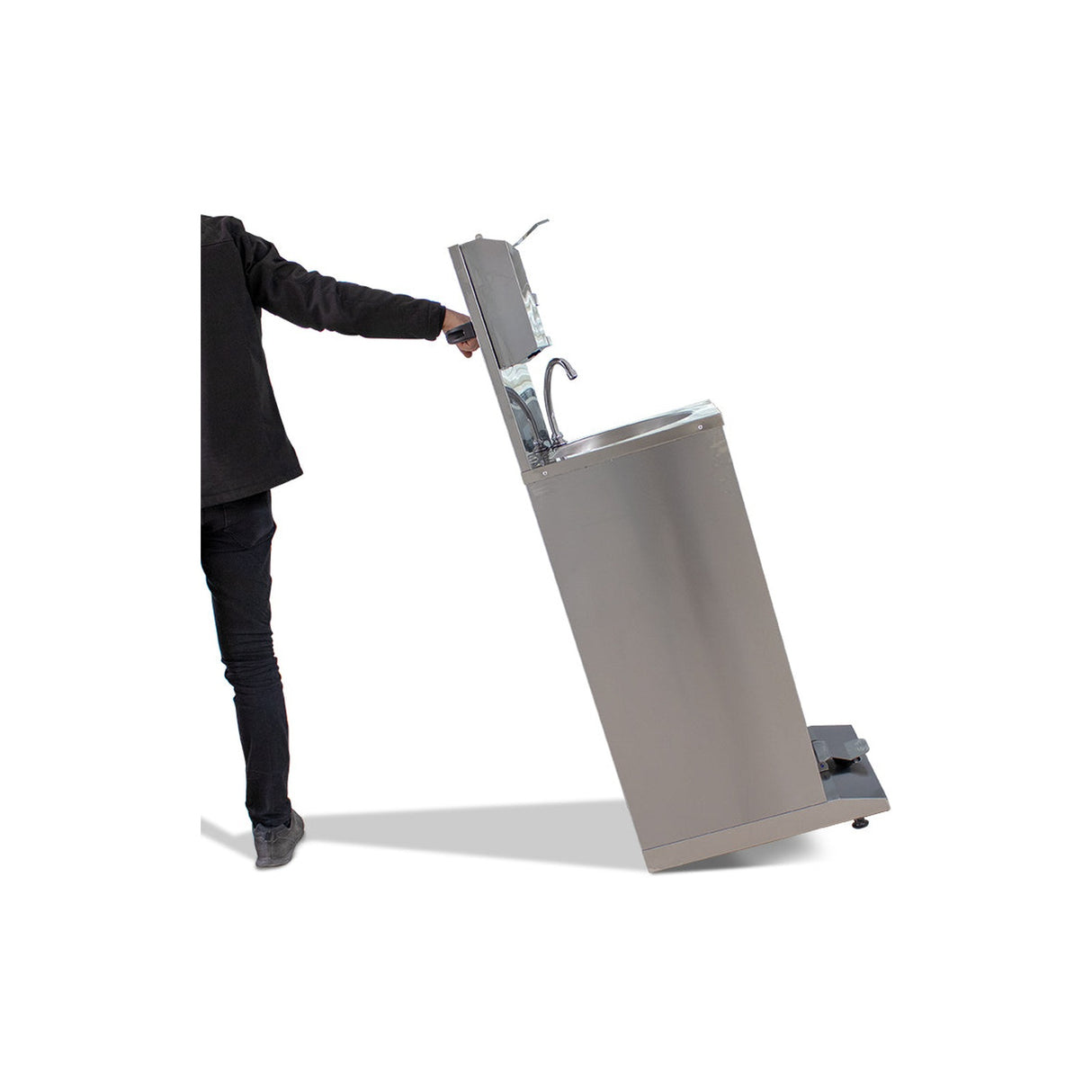 Lave-mains inox mobile, commande au pied, 500×655×900 mm