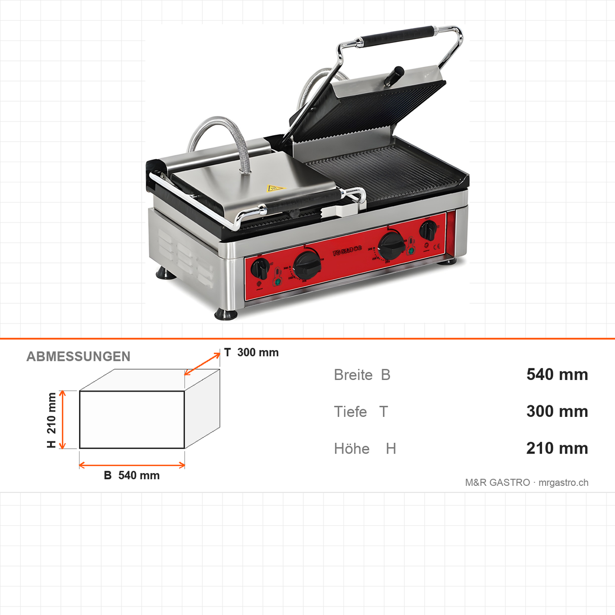 Toaster, doppelt, 2,95 kW, mit Grillfunktion, Edelstahl, 540×300×210 mm – Abmessungen