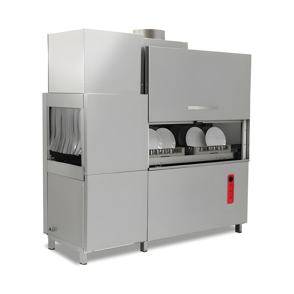 Durchlaufspülmaschine, Trockentunnel links, 2200 Teller/Stunde, Korb 500×500 mm, 48 kW, 2130×837×2000 mm – Produktbild