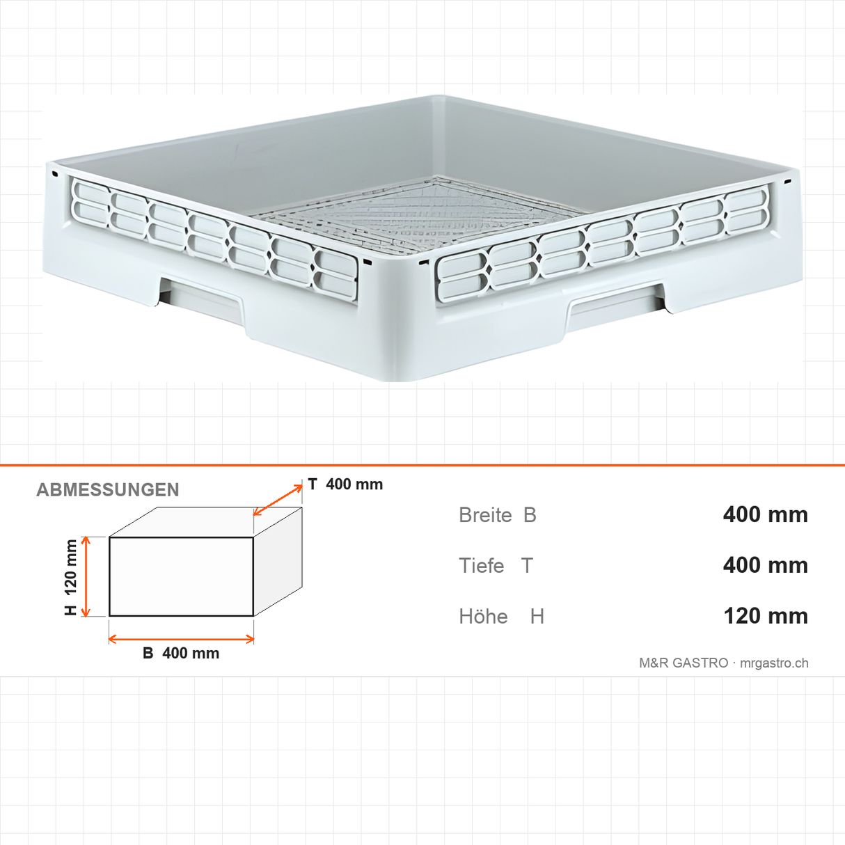 Glaskorb für Spülmaschinen, 400×400×120 mm, 1,3 kg – Abmessungen