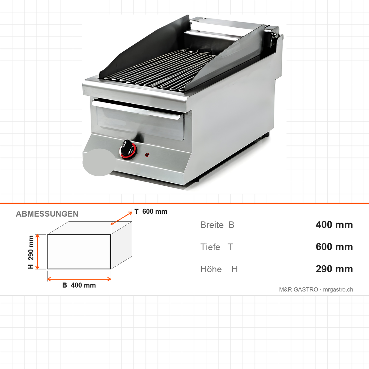 Elektro-Dämpfer, 3,75 kW, 400V, 400×600×290 mm, Edelstahl, Snack-Line – Abmessungen