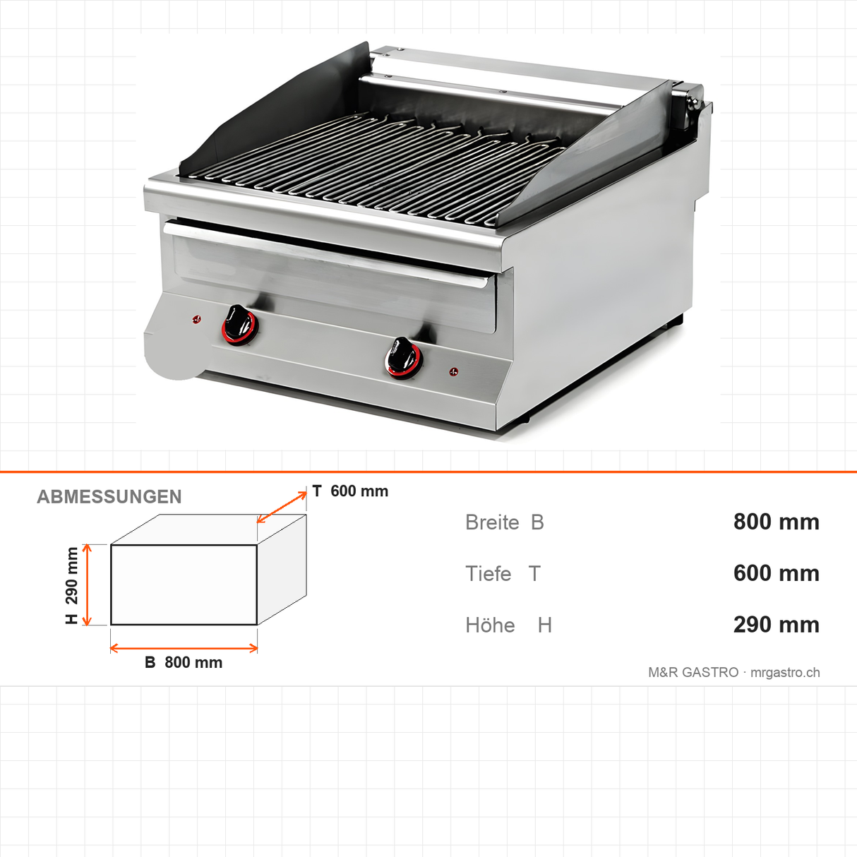 Elektro-Dämpfer, 8,75 kW, 400V, 800×600×290 mm, Edelstahl, Snack-Line – Abmessungen