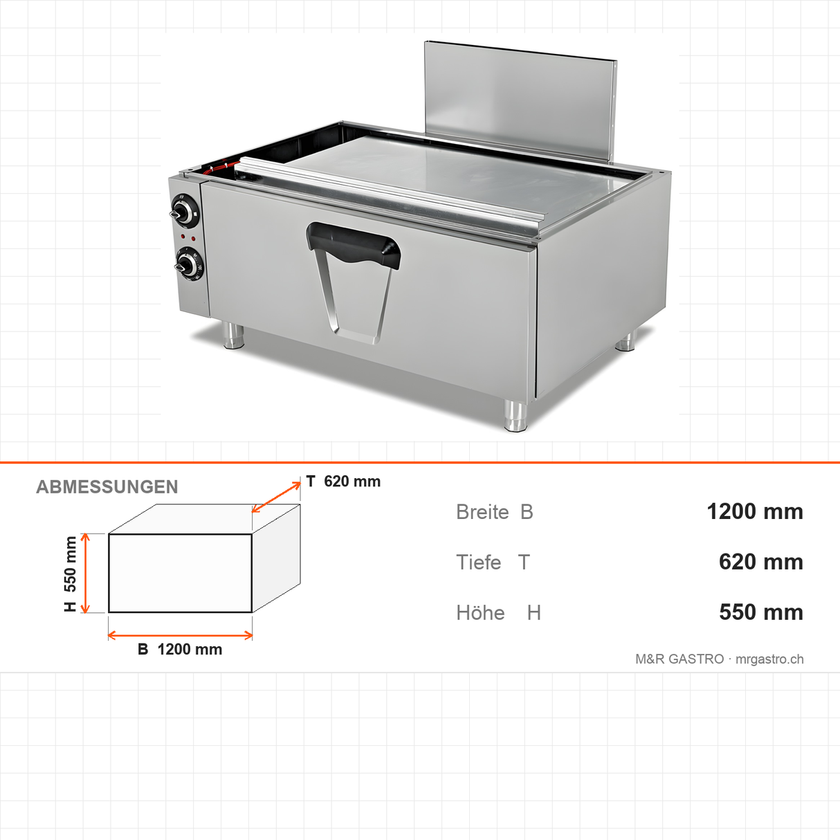 Elektrobackofen unterbaufähig, 15 kW, 2x GN 2/1, 400V, 1200×620×550 mm, Serie 700 – Abmessungen