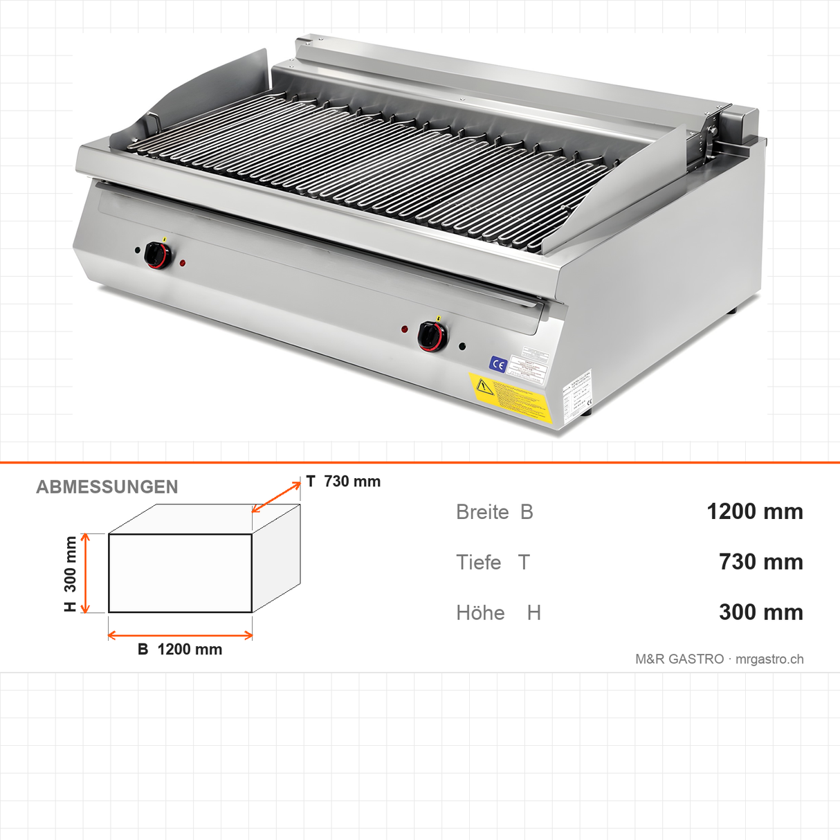 Elektro-Dampfgrill, 13,75 kW, 400V, 1200×730×300 mm, Serie 700 – Abmessungen