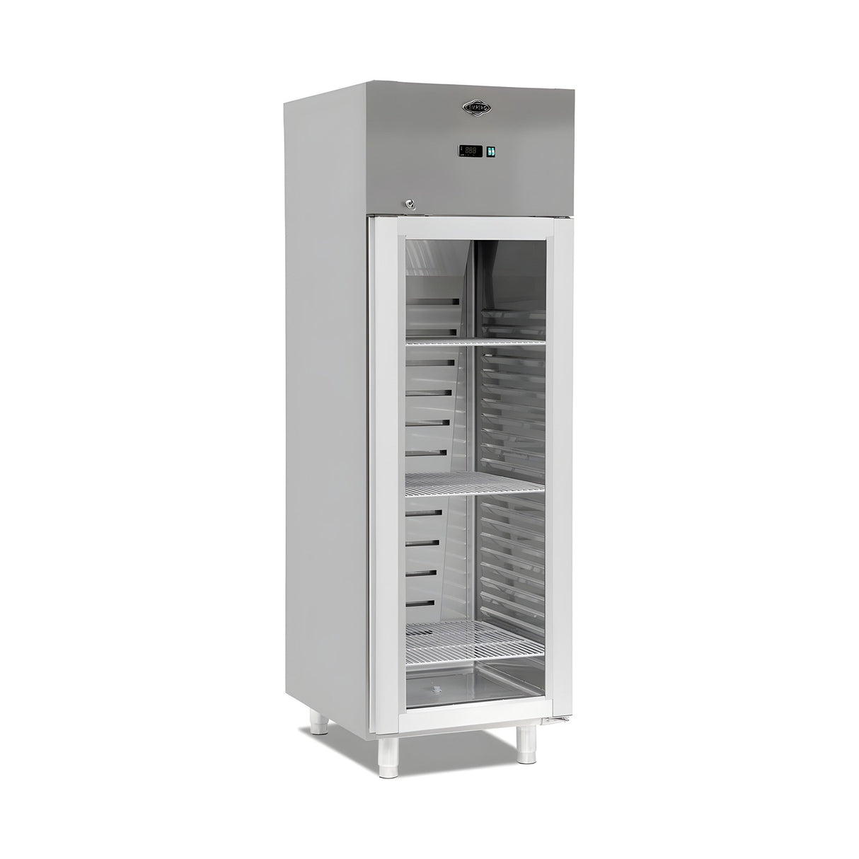 Gastrokühlschrank mit Glastür, 700 l, Umluftkühlung, 700×800×2050 mm, Edelstahl, Serie 700 – Produktbild