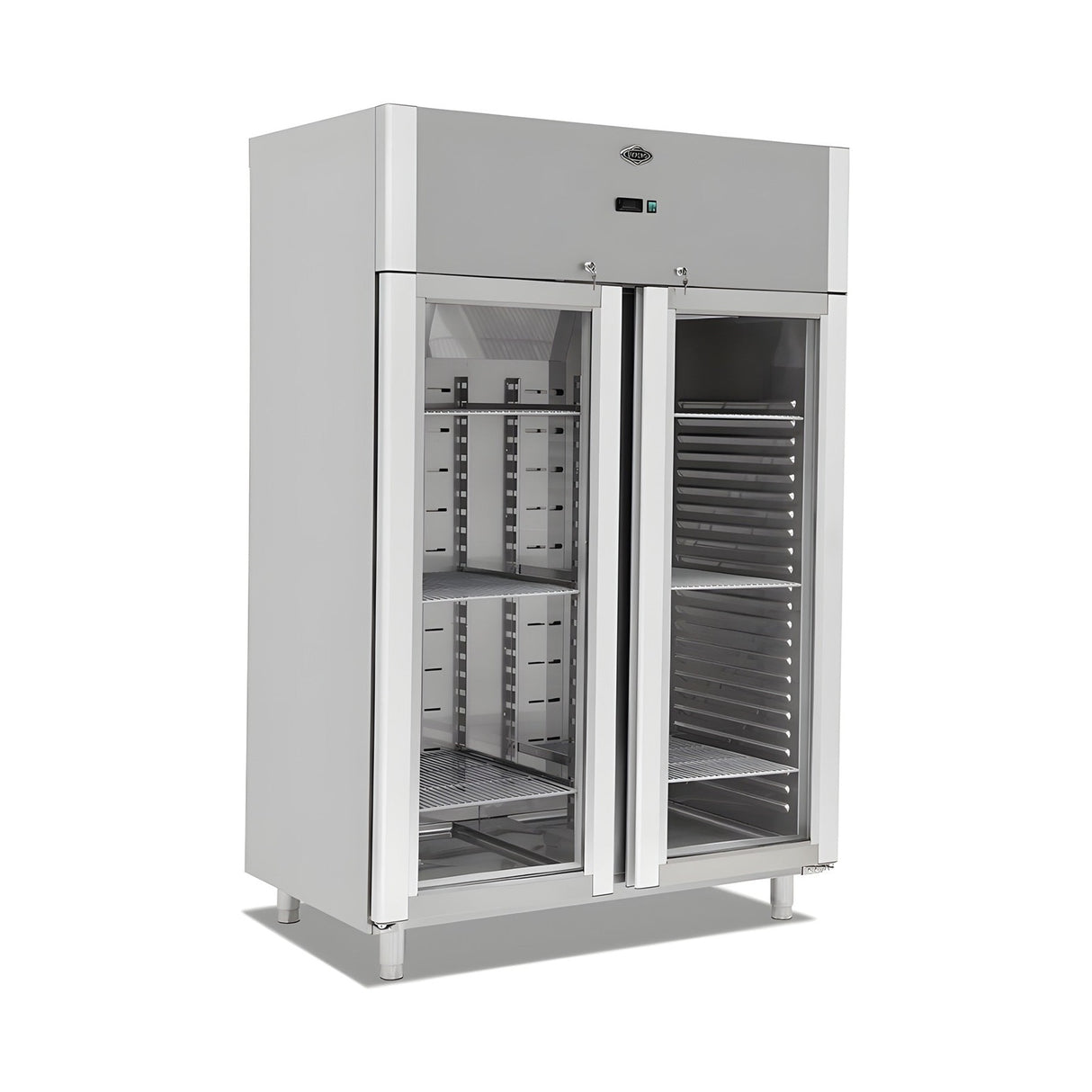 Gastrokühlschrank mit 2 Glastüren, 1400 l, Umluftkühlung, 1400×800×2050 mm, Edelstahl, Serie 700 – Produktbild