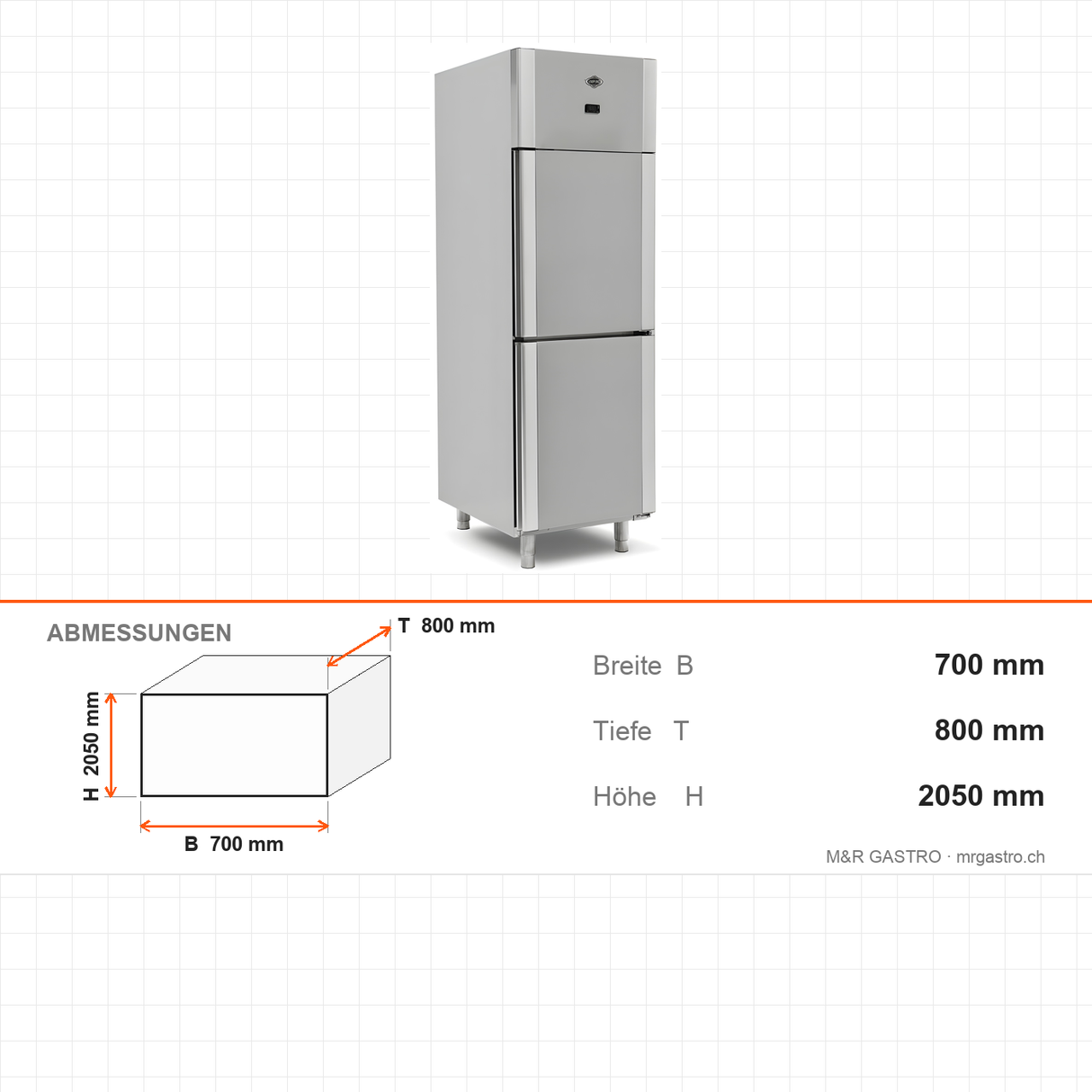 Tiefkühlschrank, 2 Türen, 700 L, 700×800×2050 mm – Abmessungen