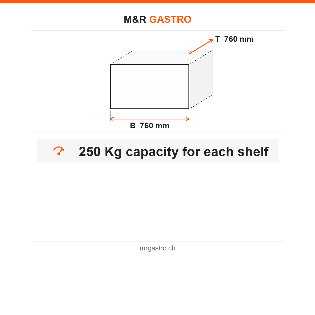 Regalboden glatt, 360 × 760 mm, Edelstahl 304, 250 kg Tragkraft je Boden – Technische Daten