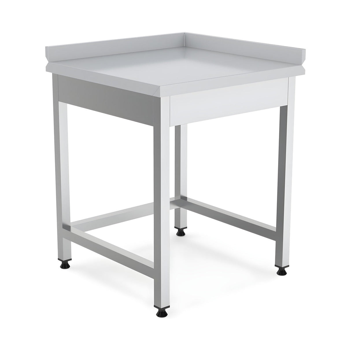 Edelstahl Eck-Arbeitstisch, mit Zwischenboden, links, 600×600×850 mm – Produktbild