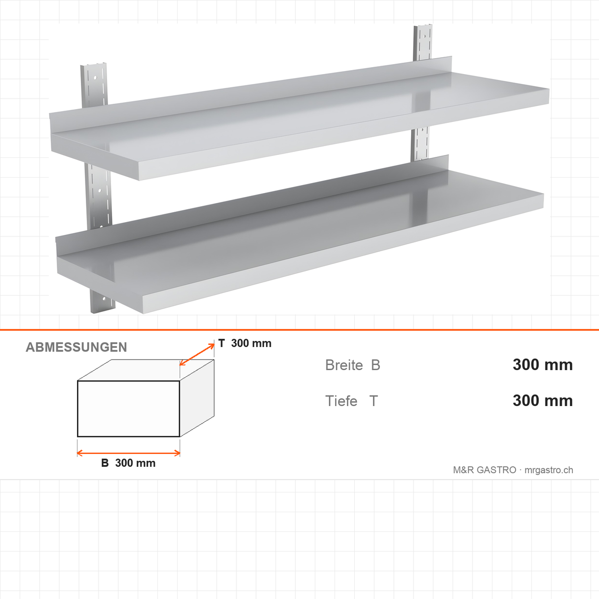 Wandregal, 2 Ebenen, 800×300 mm, platzsparende Wandablage – Abmessungen