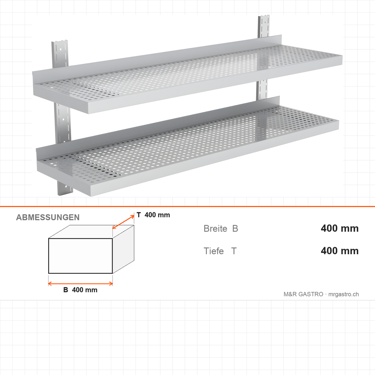 Wandregal, 2 Ebenen, 2000×400 mm, platzsparende Wandablage – Abmessungen