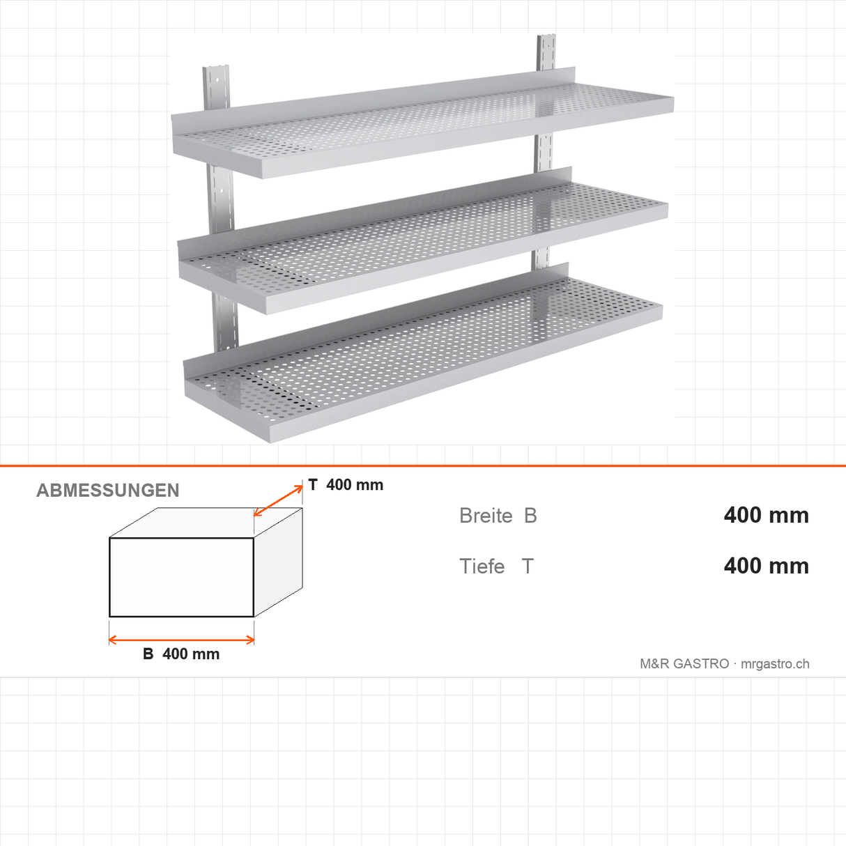 Wandregal, 3 Ebenen, 1600×400 mm, platzsparende Wandablage – Abmessungen