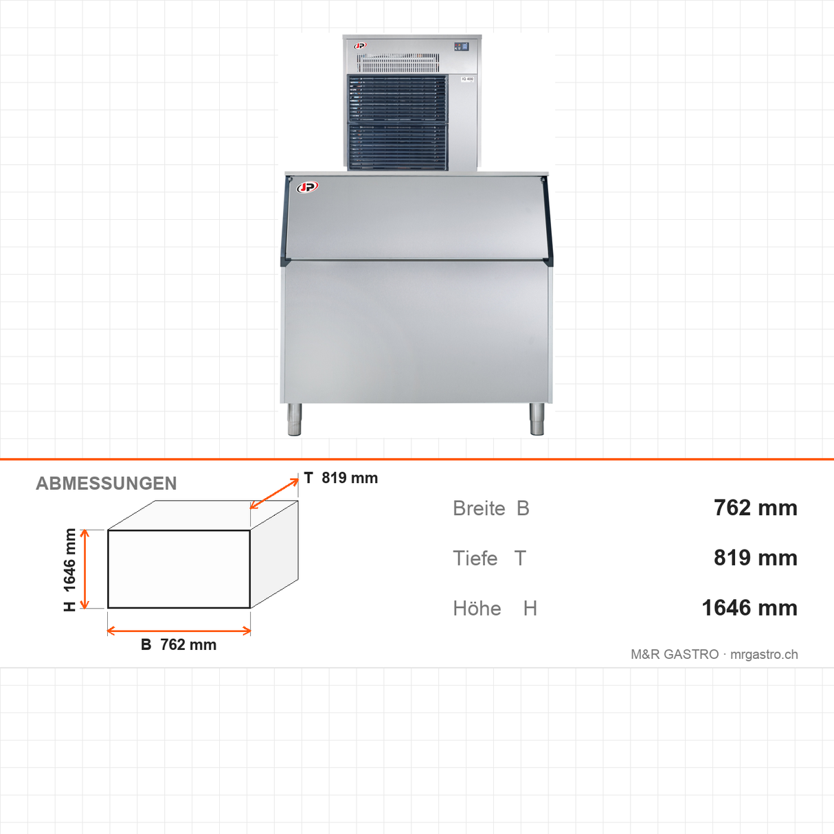 Eisflockenbereiter, 200 kg/Tag, 762×819×1646 mm – Abmessungen