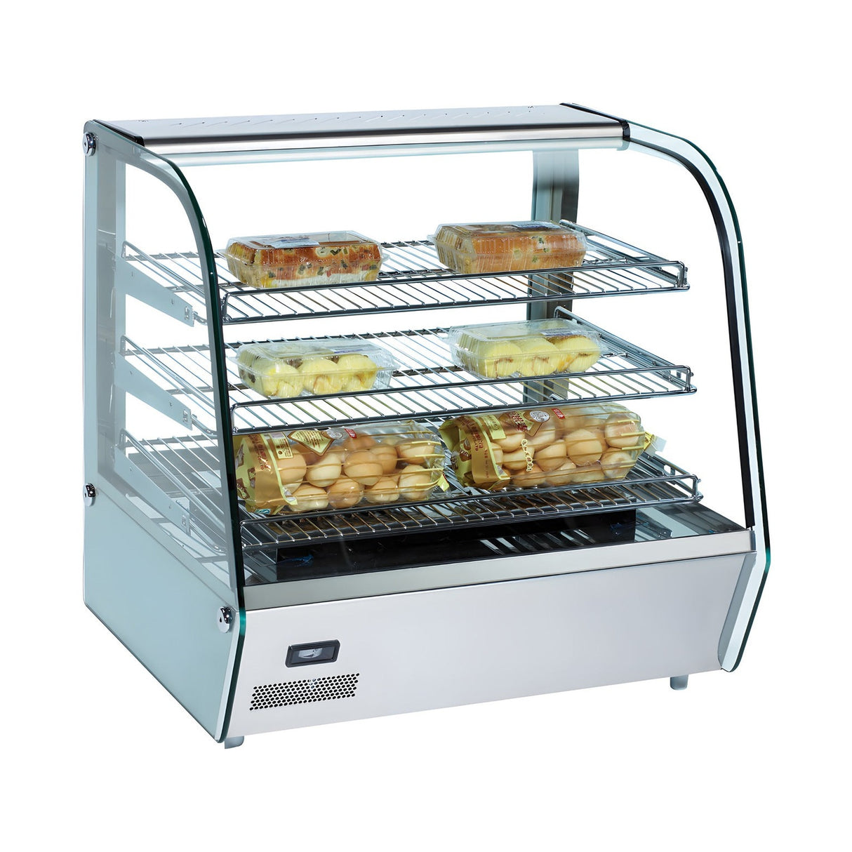 Warmhaltevitrine, 1,1 kW, 120 l, LED-Beleuchtung, Thermostat, 3 Ablagen, 678×578×670 mm – Produktbild