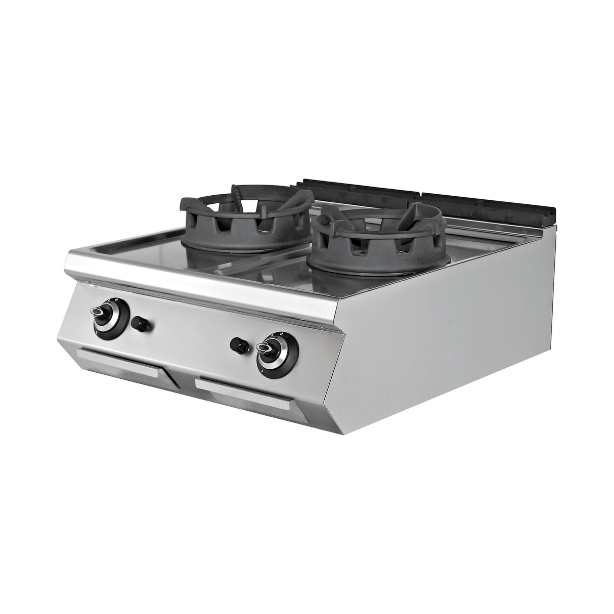 Gas-Wok, 2 Brenner, 36 kW, Gusseisenbrenner, Piezozündung, Edelstahl, 800×900×300 mm, Serie 900 – Produktbild