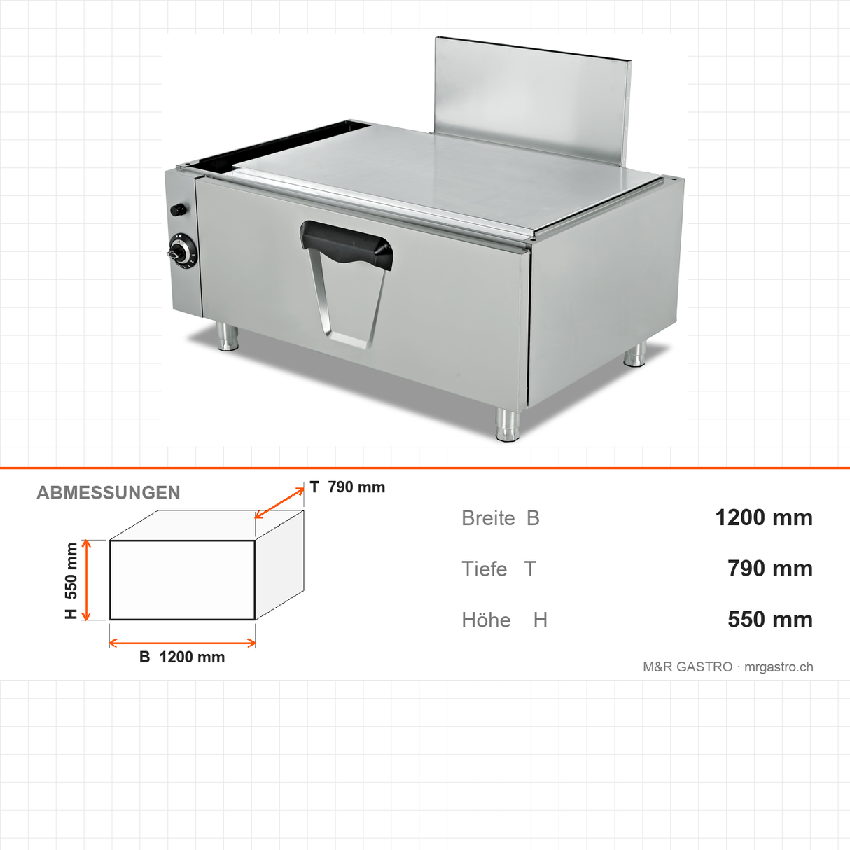 Elektro-Backofen, 15 kW, 2x GN 2/1, Edelstahl-Garraum, 400V, 1200×790×550 mm, Serie 900 – Abmessungen