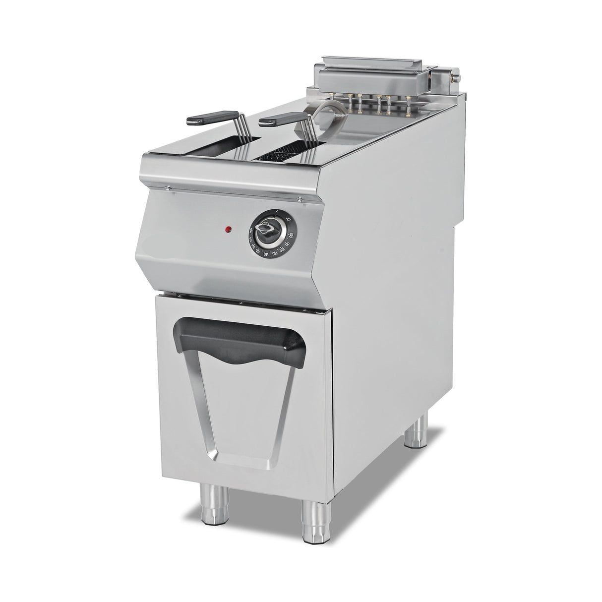 Elektro-Fritteuse, 24 Liter, 18 kW, Edelstahlkörbe, Thermostat, 400V, Edelstahl, 400×900×850 mm, Serie 900 – Produktbild