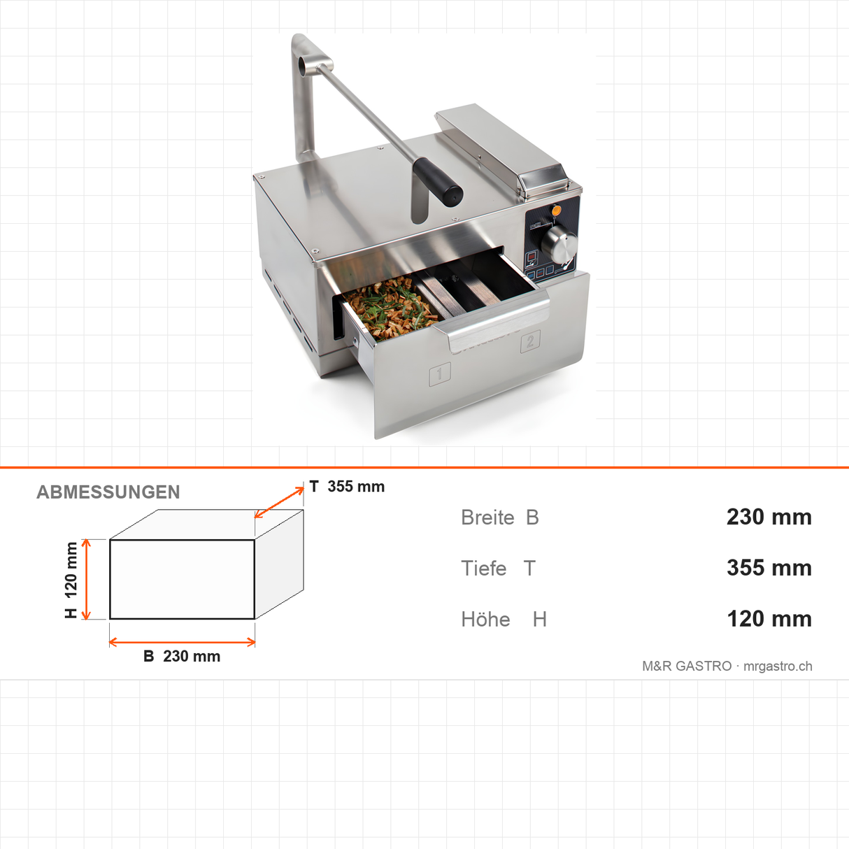 Smoker-Kit, Ofenzubehör, 0,15 kW, 230×355×120 mm – Abmessungen