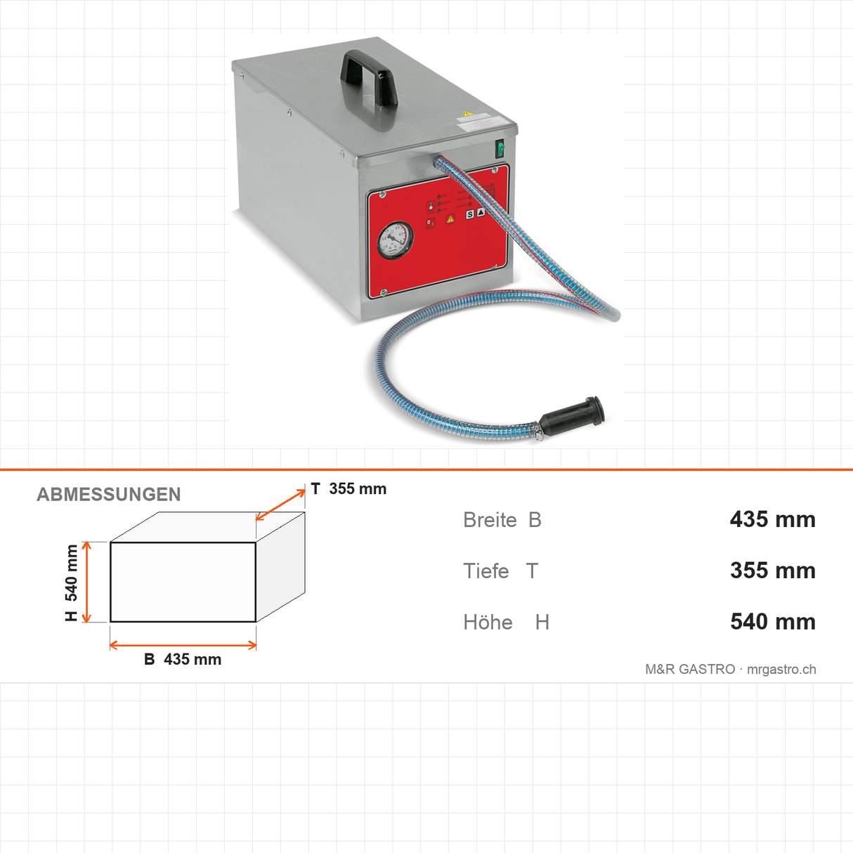 Kammer-Vakuumiergerät, 0,4 kW, Pumpe 10 m³/h, automatische Steuerung, Edelstahl, 435×355×540 mm – Abmessungen