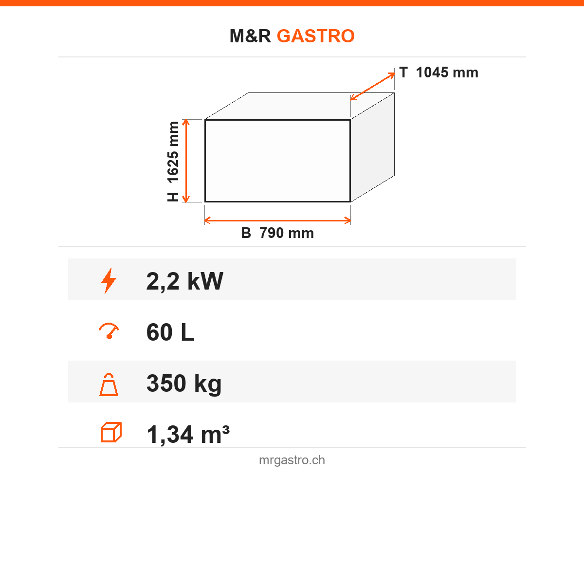 Planeten-Rührmaschine, 60 L, stufenlose Geschwindigkeit, Schüssellift, 2,2 kW, 400V, 790×1045×1625 mm – Technische Daten