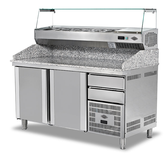 Granit-Kühlschrank für Pizza und Salat, 3 Türen – 500 l