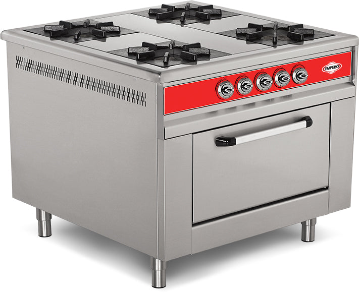Gasherd mit Backofen, 4 Brenner – 40 kW