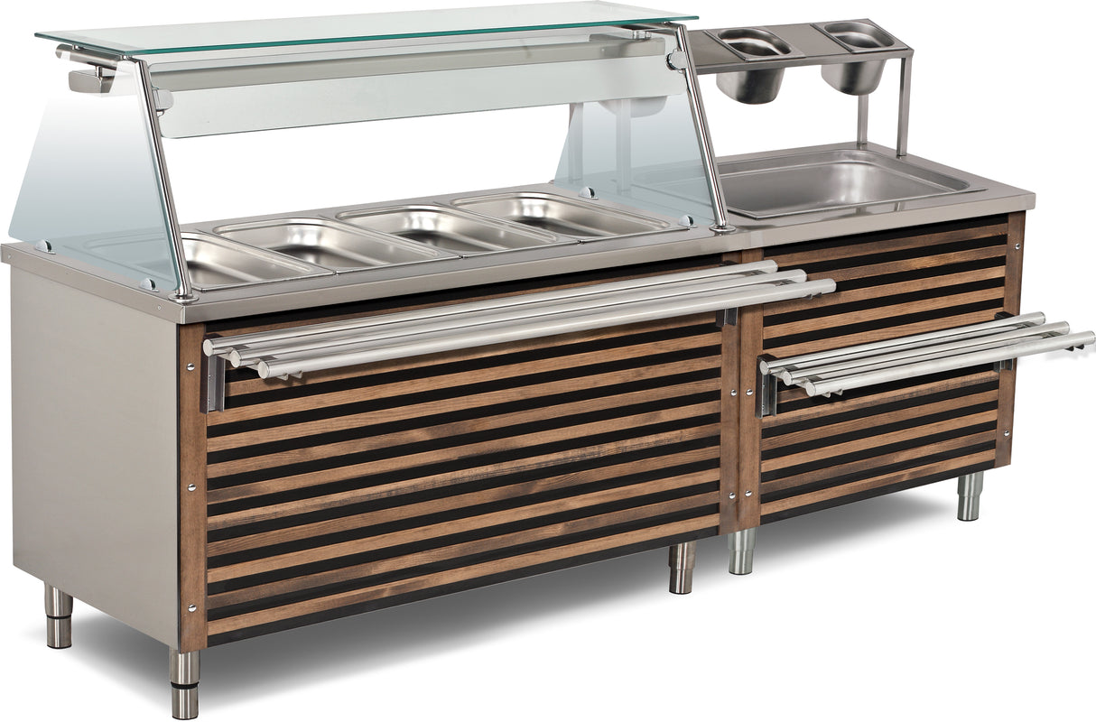 Serviceeinheit, oberes Regal, Schiebefach – 3 Heiß + 1 Neutral