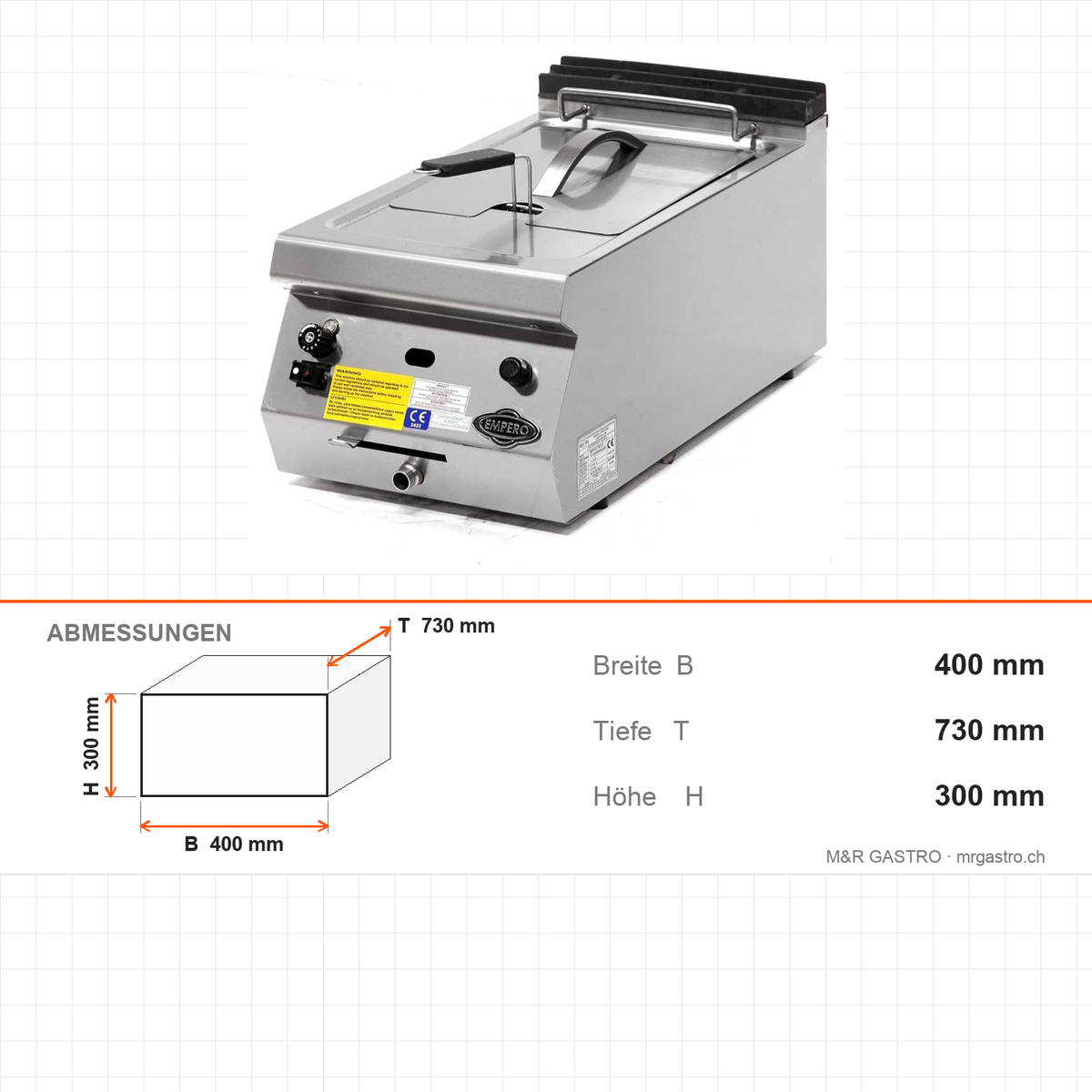 Gasfritteuse – 12 L – 4,34 kW – 400×730×300 mm - Abmessungen