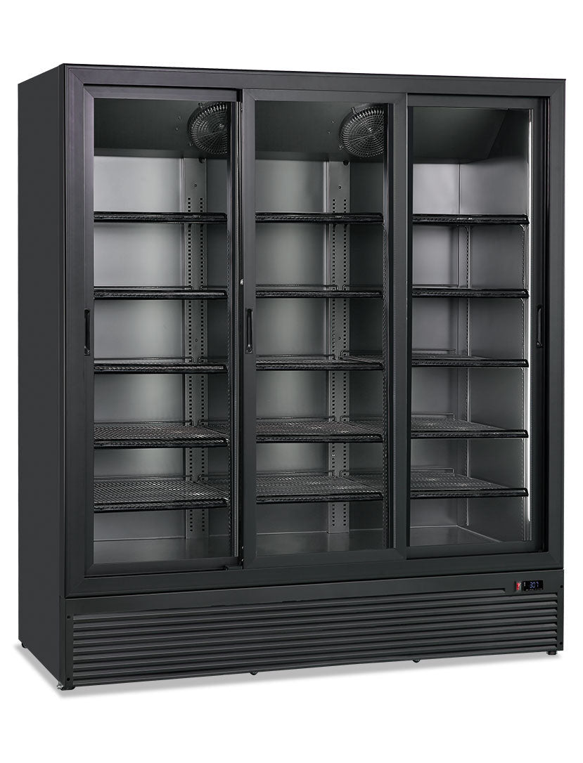 Glastür-Getränkekühlschrank CL 1700 3G SL BLACK mit drei Schiebetüren