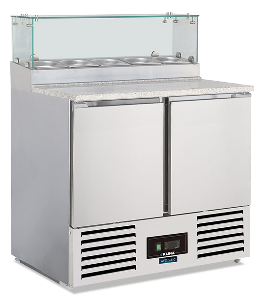 Saladette réfrigérée - Structure vitrée - 160 L net - +2 °C / +8 °C - 900×700×1180 mm