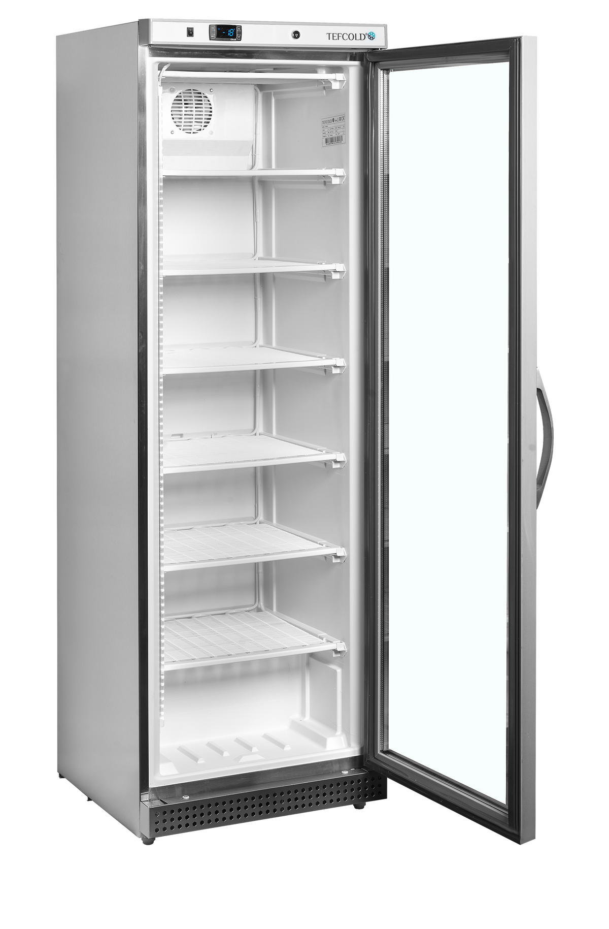 Verkaufsgefrierschrank – 1 Glastür – 340 L – 600×585×1855 mm – SS 430 – -24 bis -10 °C – 7 Feste Gefrierablagen – 380 W - Innenansicht