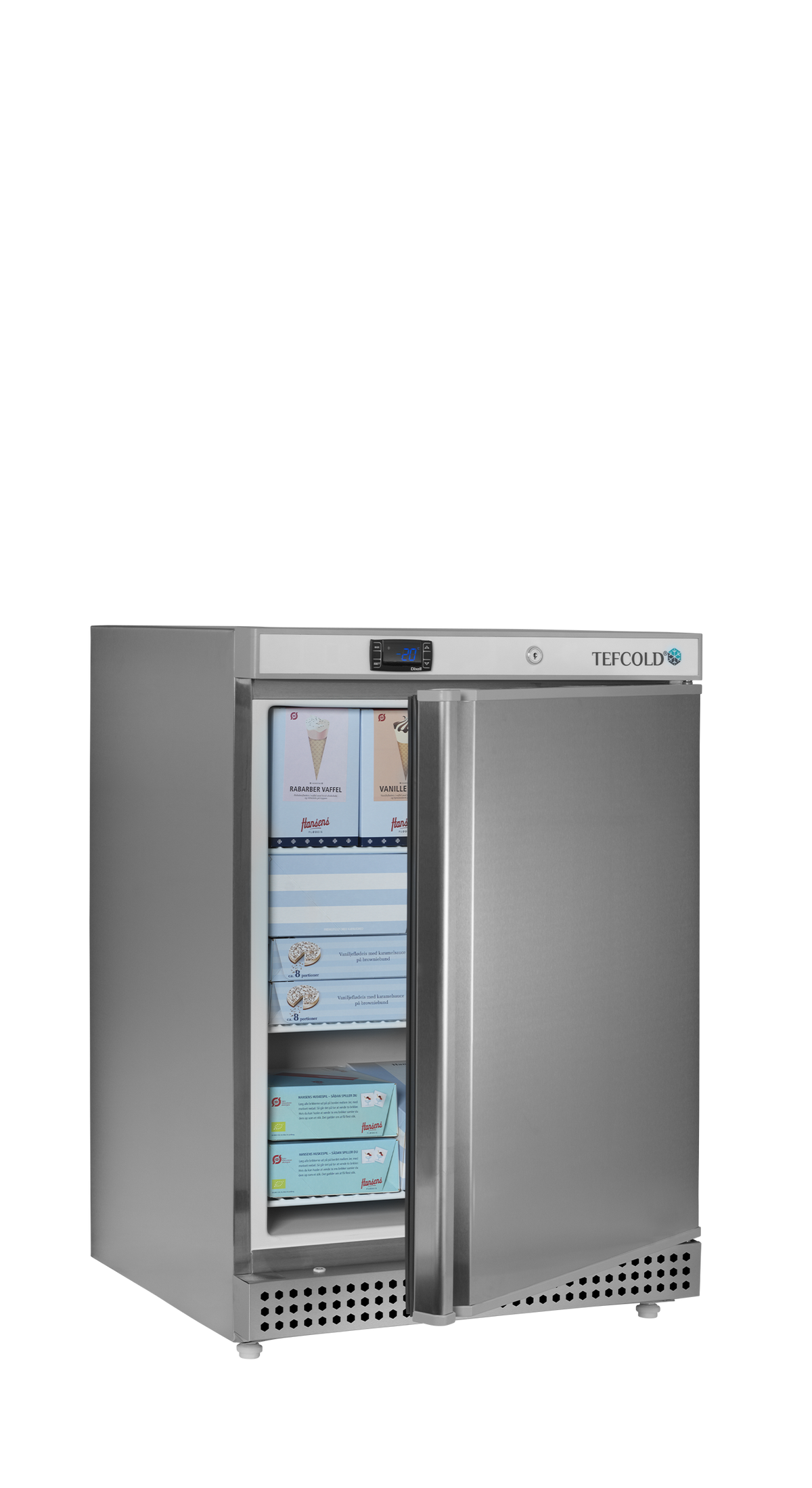 Gewerbegefrierschrank – 1 Tür – 120 L – 600×585×855 mm – SS 430 – 3 Tragroste, weiß - Anwendungsbeispiel