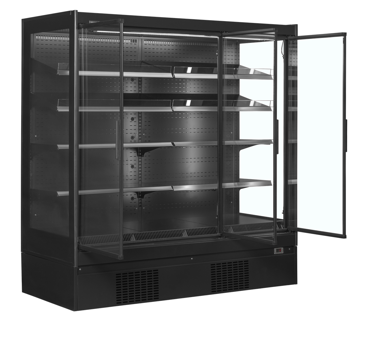 Wandkühlregal – 3 Glastüren – 1160 L – 1935×898×2035 mm – Schwarz / Glas - Innenansicht