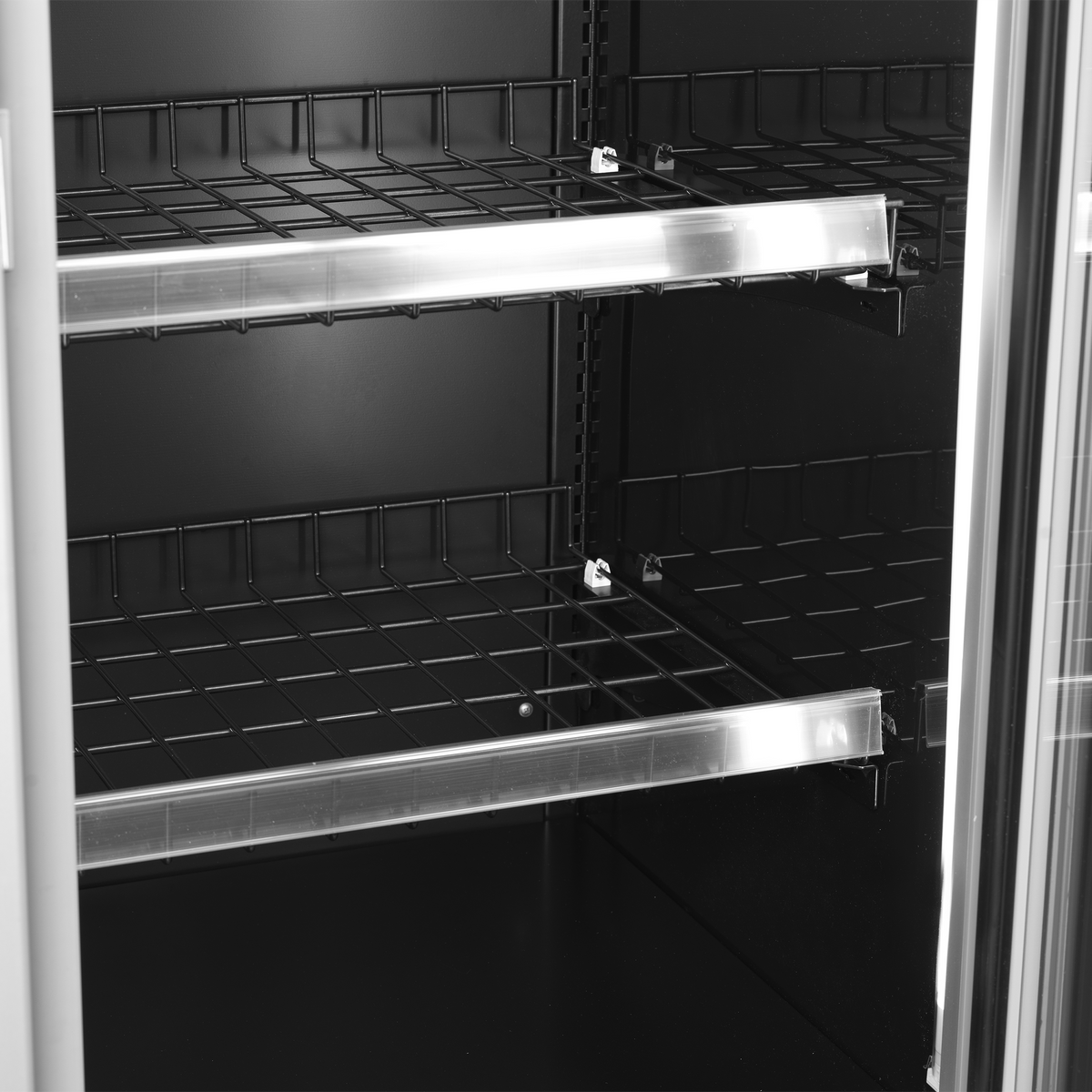 Wandgefrierregal – 2 Glastüren – 850 L – 1350×908×2035 mm – Schwarz / Glas - Detail