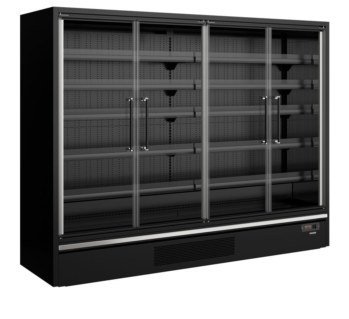 Wandkühlregal – 4 Glastüren – 1258 L – 2580×750×2005 mm – Schwarz RAL9005 - Produktansicht
