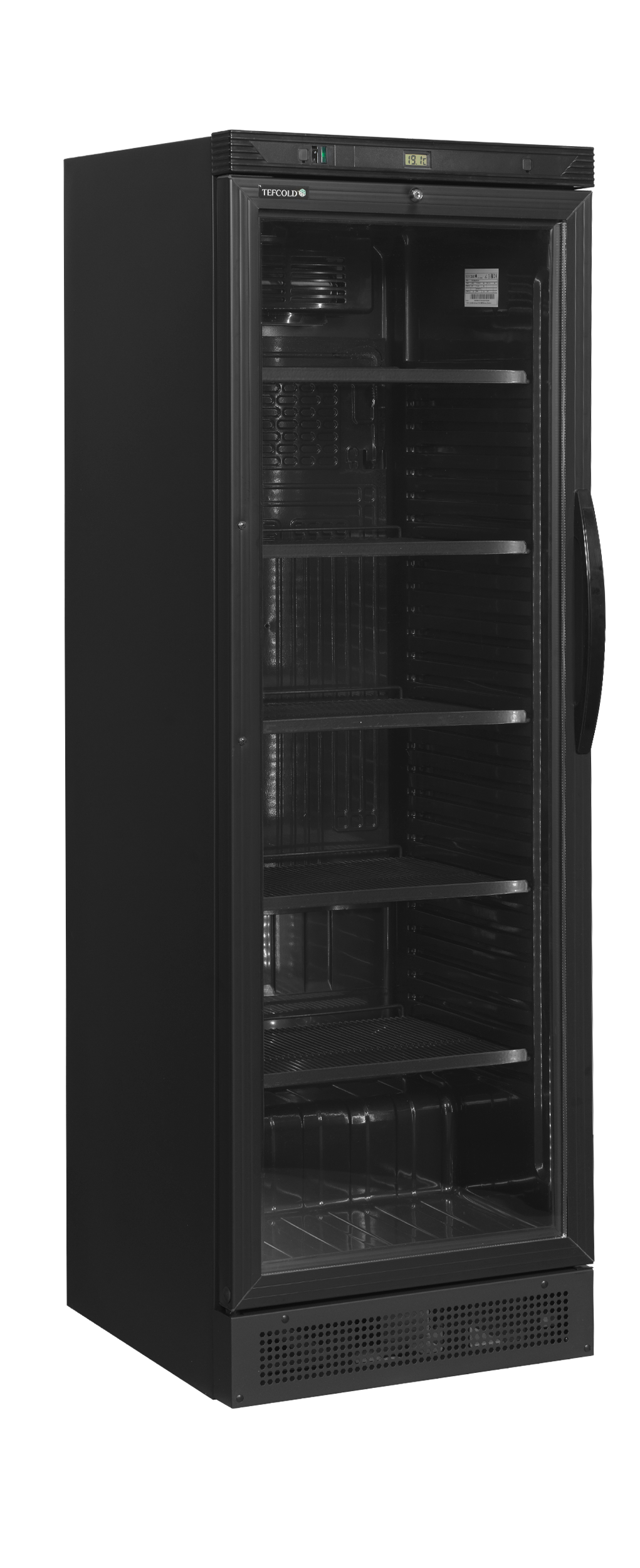 Getränkekühlschrank – 1 Glastür, Linksanschlag – 219 L – 595×600×1840 mm – Schwarz – +2 bis +12 °C - Produktansicht