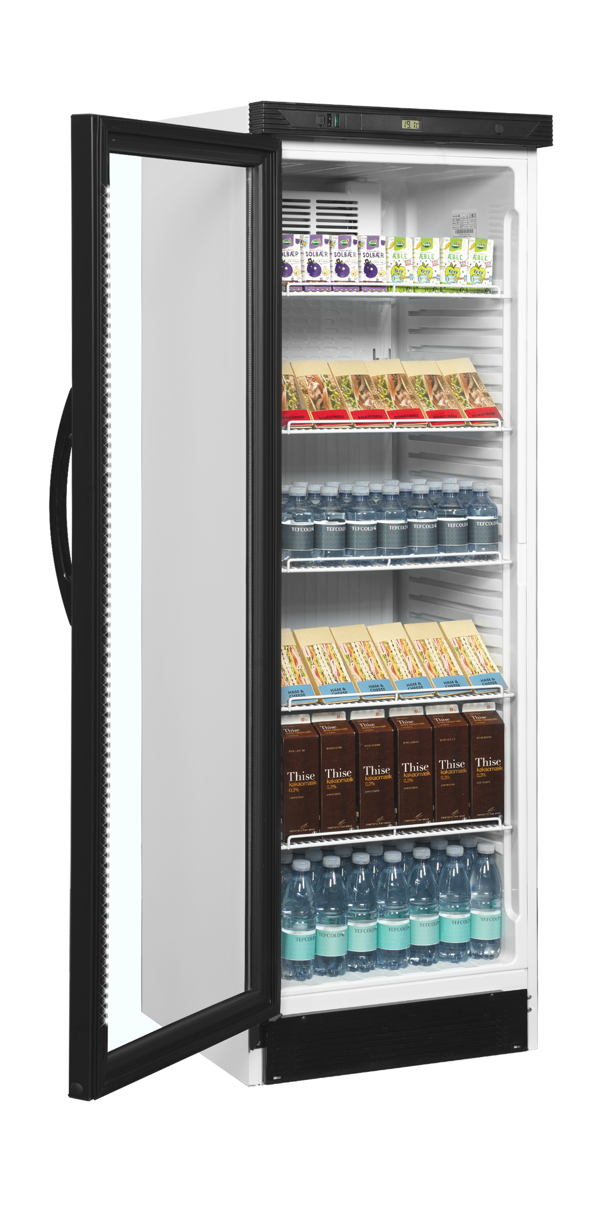 Getränkekühlschrank – 1 Glastür, Linksanschlag – 219 L – 595×600×1840 mm – Weiß – +2 bis +12 °C - Innenansicht