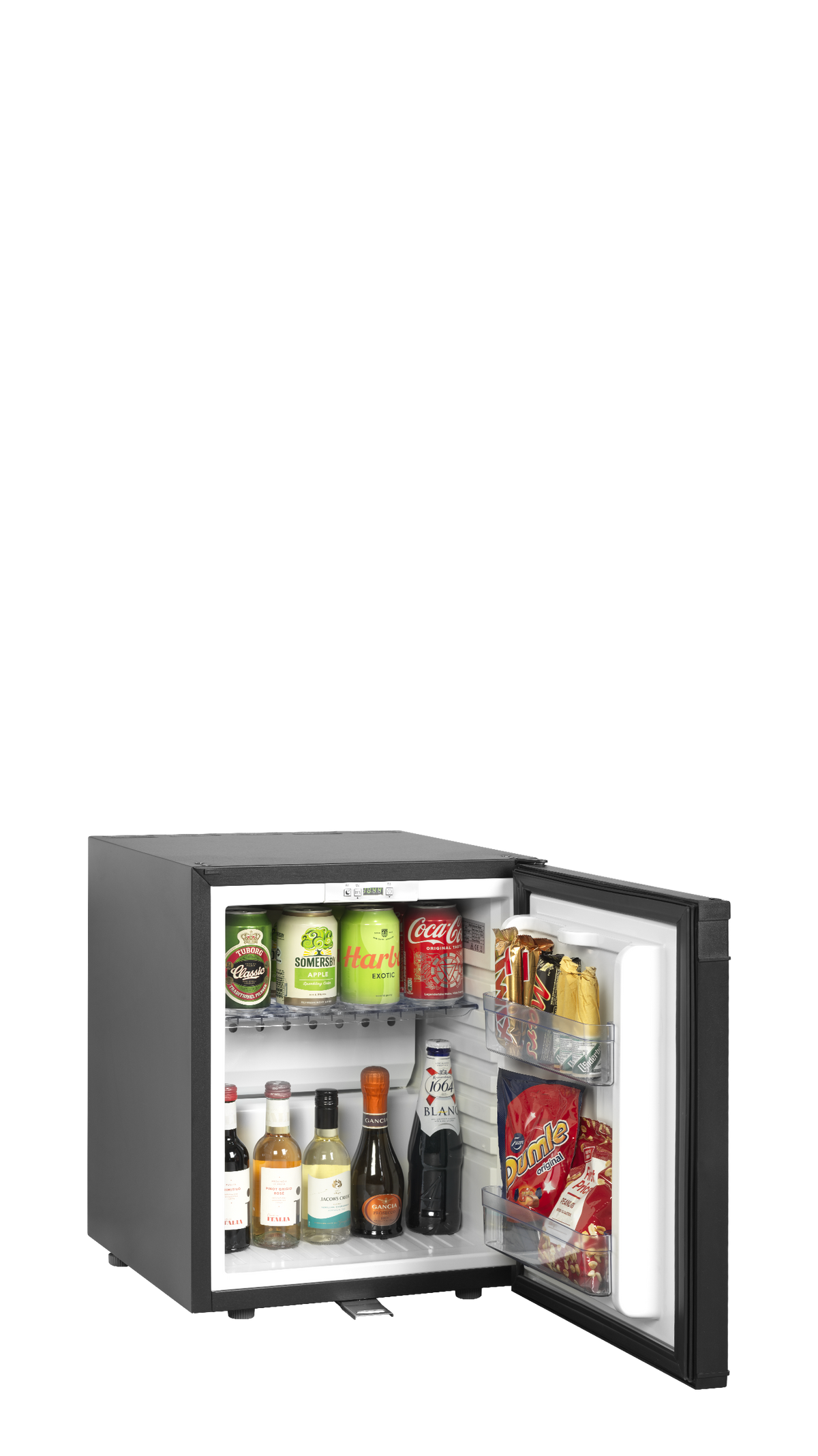 Minibar-Kühlschrank – 1 Tür – 24 L – 402×440×510 mm – Schwarz - Anwendungsbeispiel