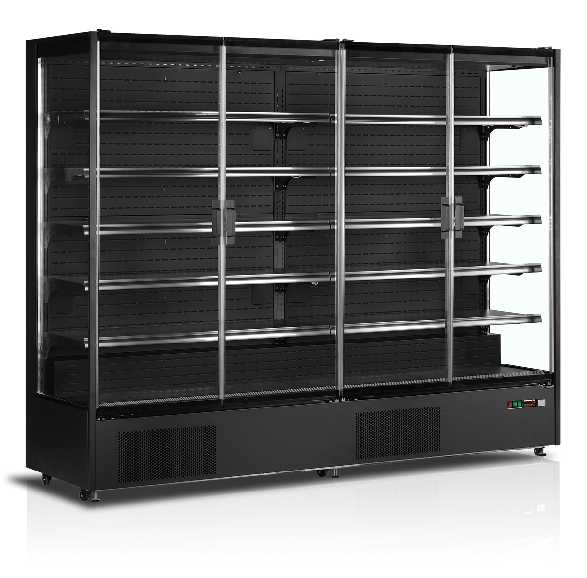 Wandkühlregal – 4 Glastüren – 1529 L – 2560×740×2050 mm – Schwarz RAL9005 - Produktansicht