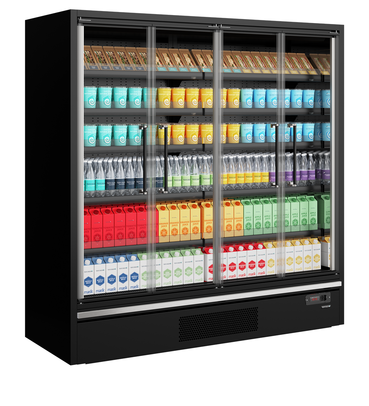 Wandkühlregal – 4 Glastüren – 1208 L – 1955×880×2005 mm – Schwarz RAL9005 - Anwendungsbeispiel