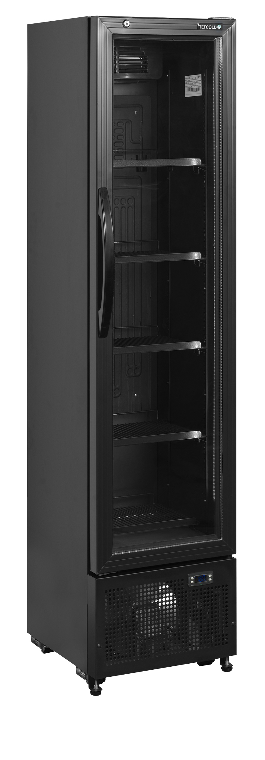 Getränkekühlschrank – 1 Glastür – 114 L – 435×500×1833 mm – Schwarz – +2 bis +10 °C - Produktansicht