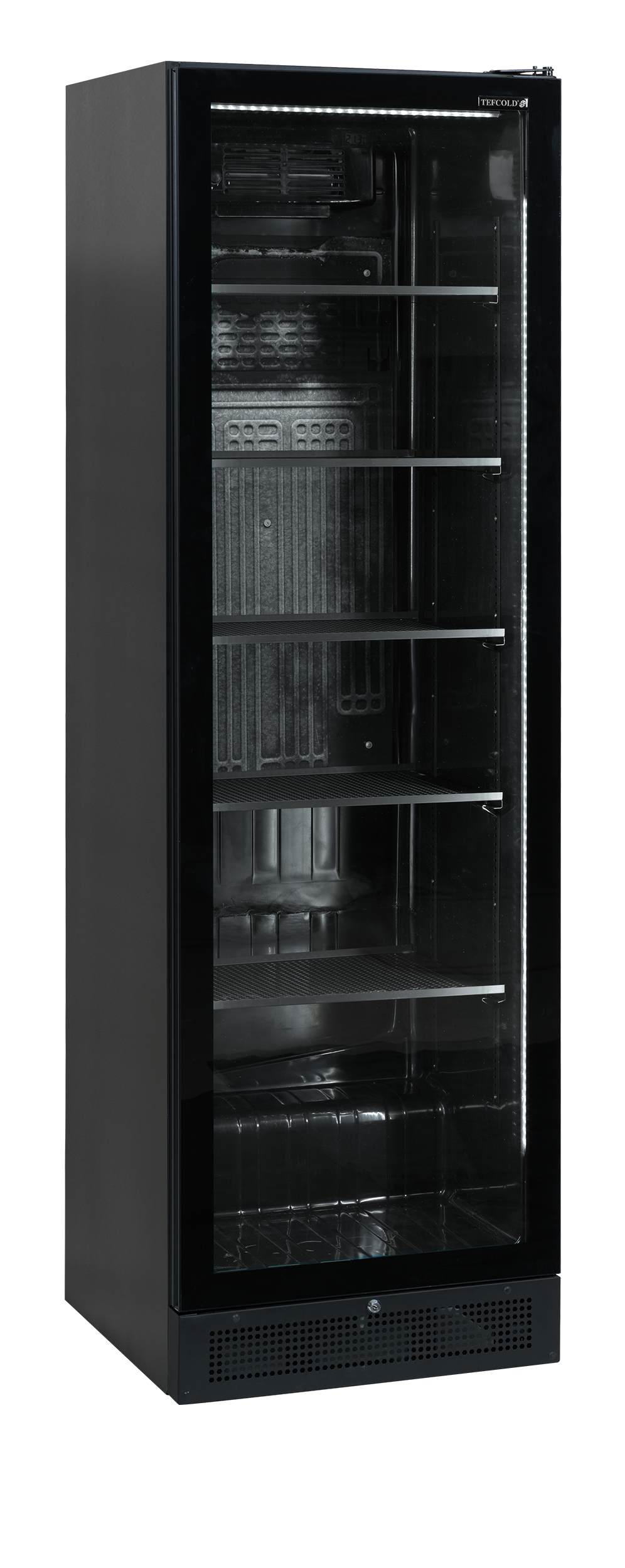 Verkaufskühlschrank – 1 Glastür – 347 L – 595×595×1990 mm – Schwarz – 5 Blech schwarz - Produktansicht