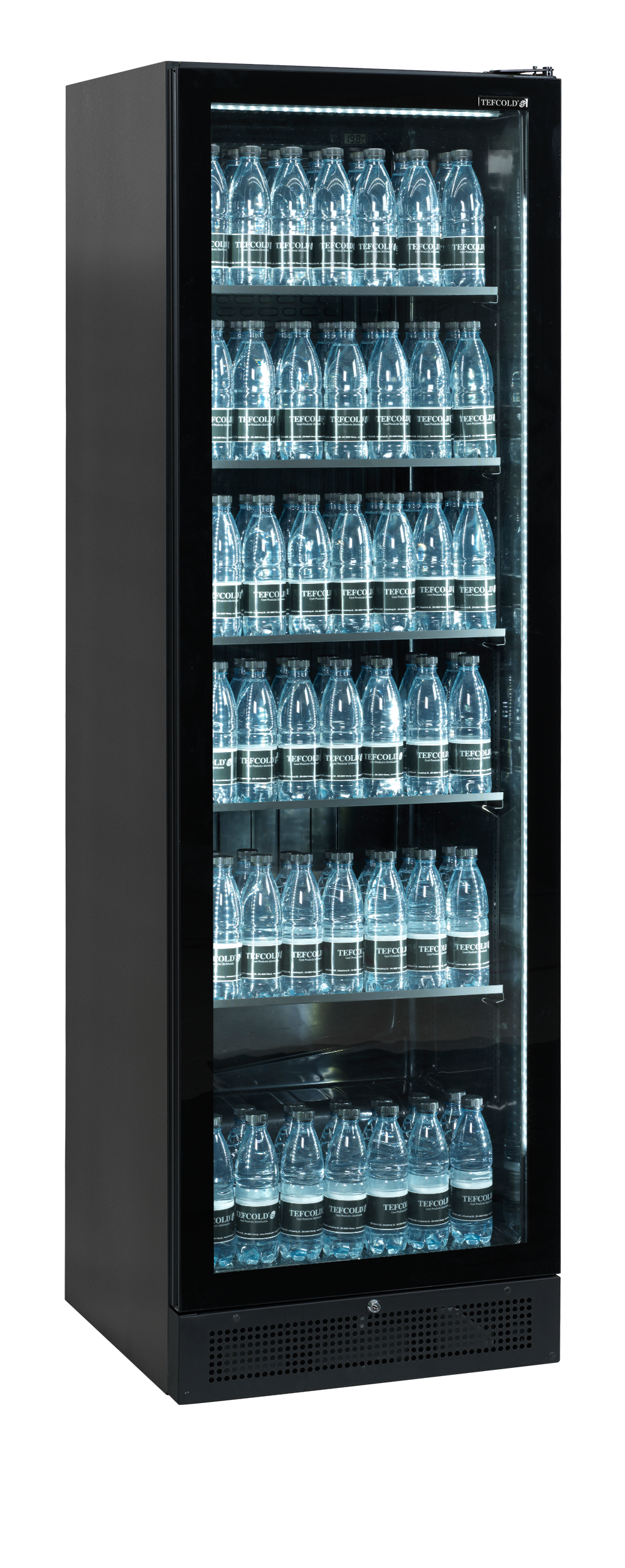 Verkaufskühlschrank – 1 Glastür – 347 L – 595×595×1990 mm – Schwarz – 5 Blech schwarz - Anwendungsbeispiel